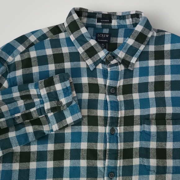 J.Crew Men’s Flannel Shirt Classic Fit XL Blue Green Buffalo Check Plaid - Picture 2 of 8